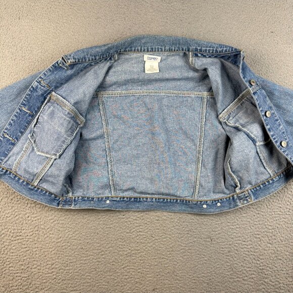 Vtg 80s Esprit Jean Denim Trucker Jacket Large Cropped Retro Indie Grunge Casual - Picture 6 of 8